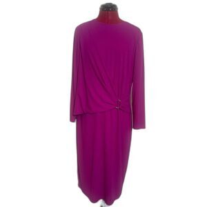 Lauren Ralph Lauren Jersey Dress Women Size 14 Magenta Long Sleeve O-Ring Accent